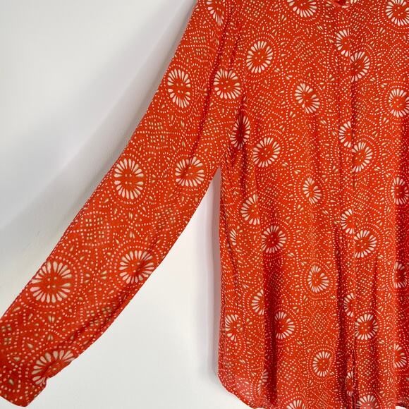 Lucky Brand Shirt Womens Large Orange Bishop Collar Festival Western Floral Boho - Picture 3 of 11